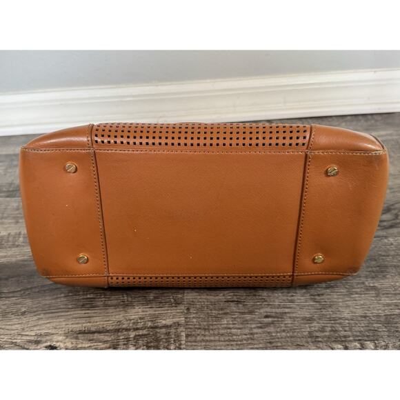Authentic Tory Burch Robinson Perforated Tote Double Zip Satchel Brown No Strap - Picture 8 of 16